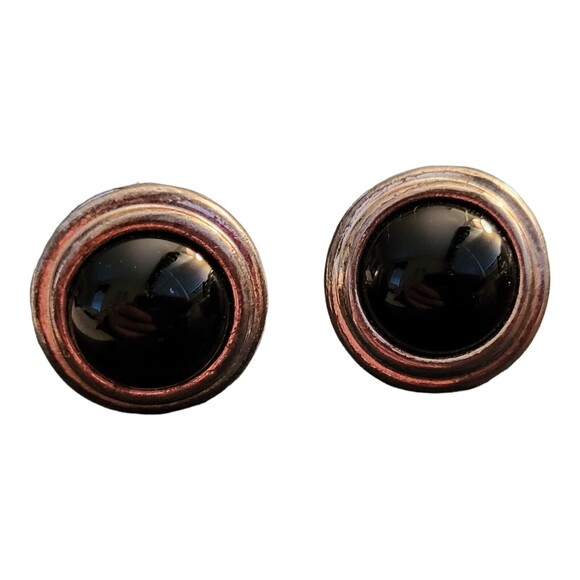 Vintage Napier Clip On/Screwback Earrings Silver-Tone Around Black Circles - Picture 1 of 5